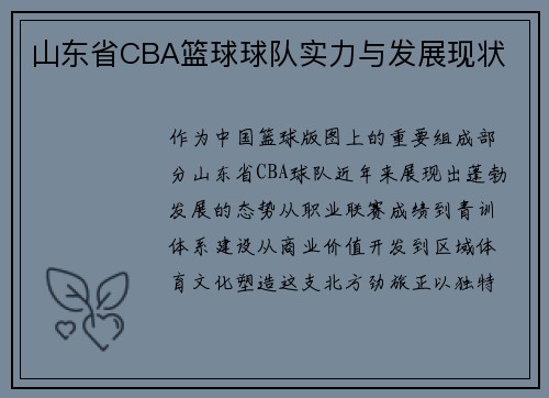 山东省CBA篮球球队实力与发展现状